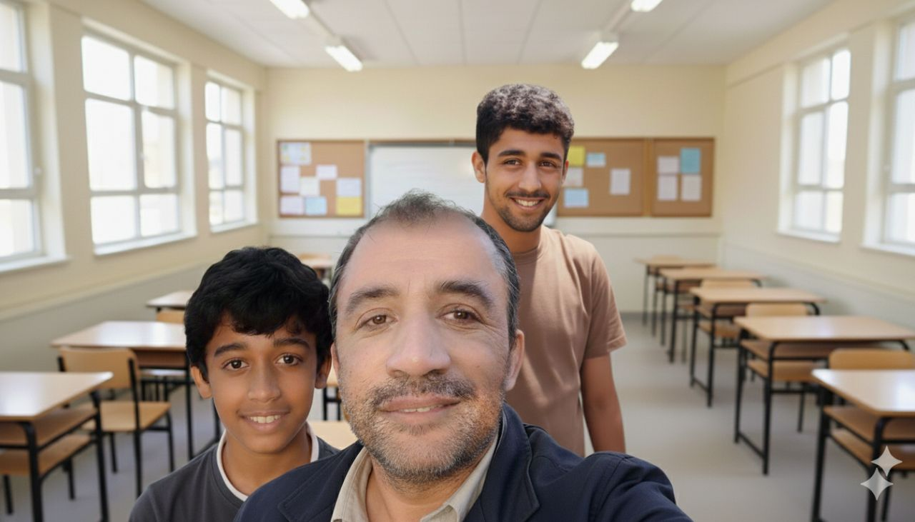 Três pessoas na sala de aula